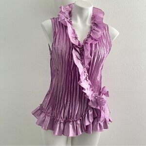 Vintage Lavish Lilac exaggerated Ruffled Blouse top size XLARGE NWOT